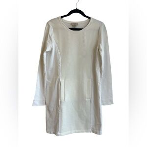 LOFT Textured Shift Dress Small White Cream Long Sleeve Pockets